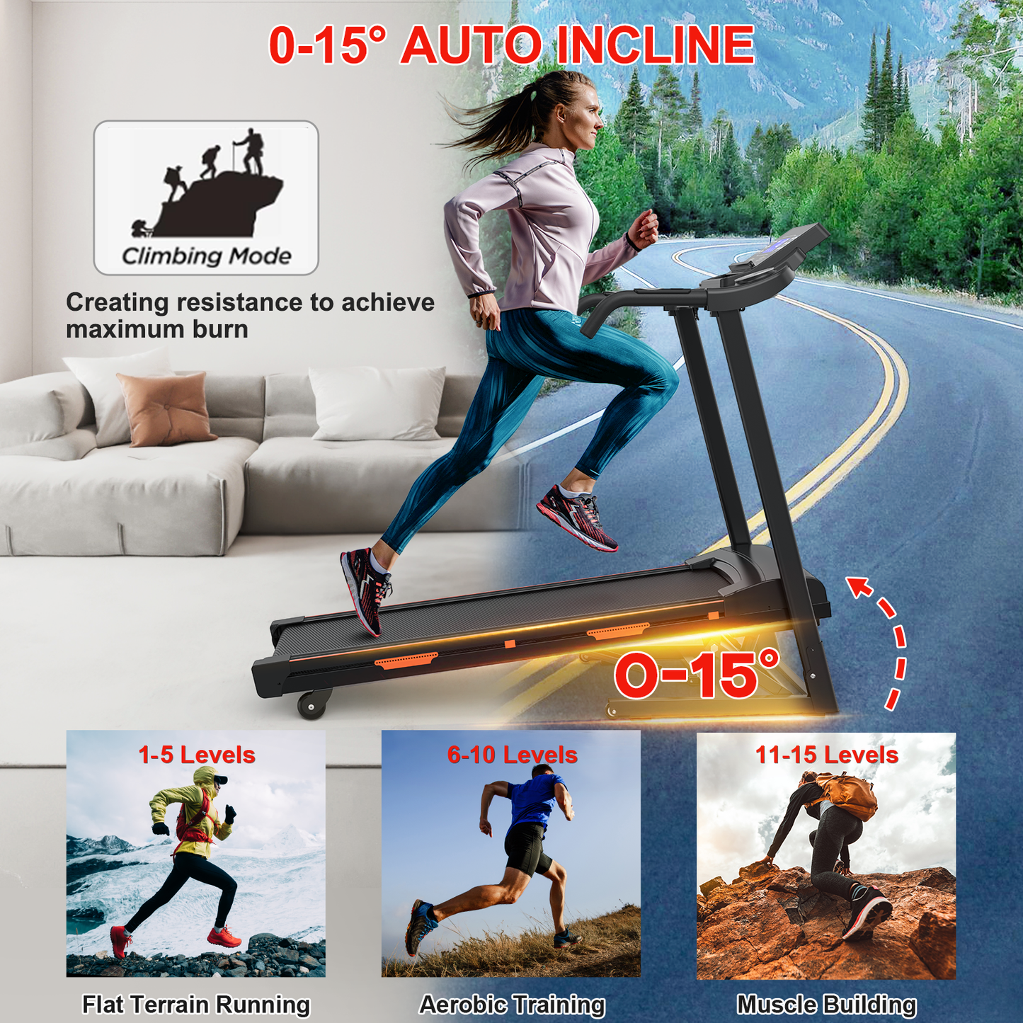 Foldable Treadmill with Automatic Incline, Electric Lift System, Compact Design, Easy Move Wheels NestCrafty