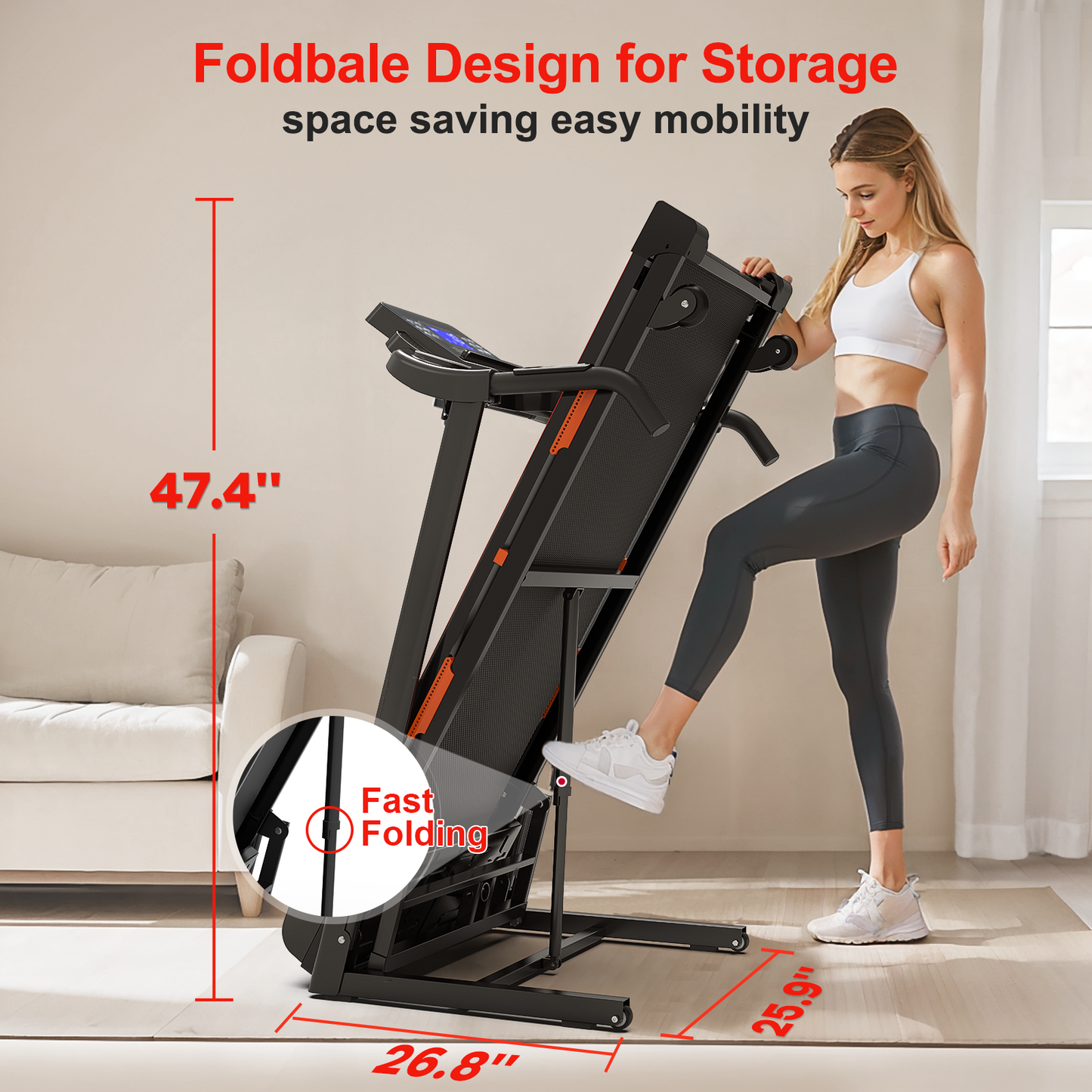 Foldable Treadmill with Automatic Incline, Electric Lift System, Compact Design, Easy Move Wheels NestCrafty