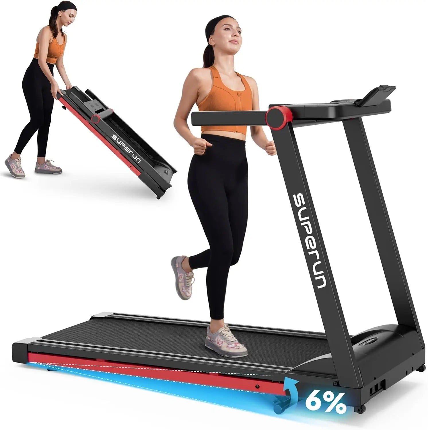 A1 Pro Folding smart treadmill with 6% incline Red - 10 MPH, 350 lbs NestCrafty