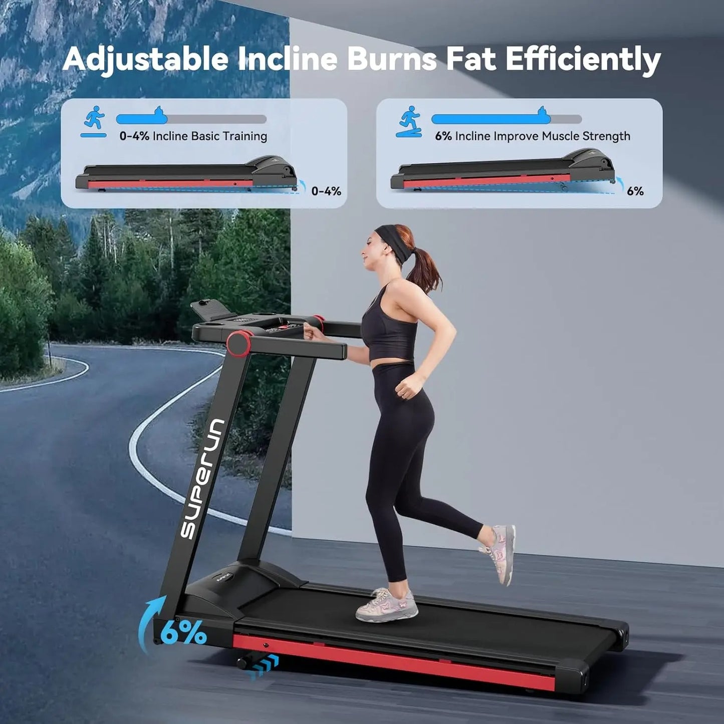 A1 Pro Folding smart treadmill with 6% incline Red - 10 MPH, 350 lbs NestCrafty